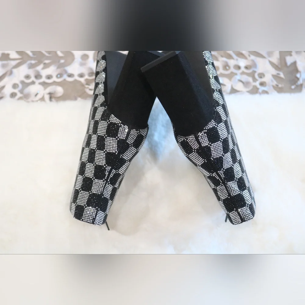 Wild Pair Ingridd Pointed Toe Bling Dress Booties, 7.5M- Black/White Checker - Picture 6 of 9